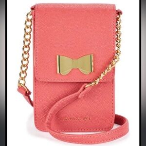 ❗️SALE Tahari pink bow and gold chain crossbody wallet purse/ phone holder